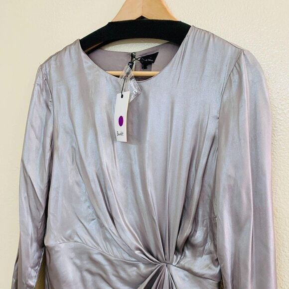 Bardot Shimmer Draped Mini Dress Size 8 Medium in Silver  39696DB - Picture 3 of 11